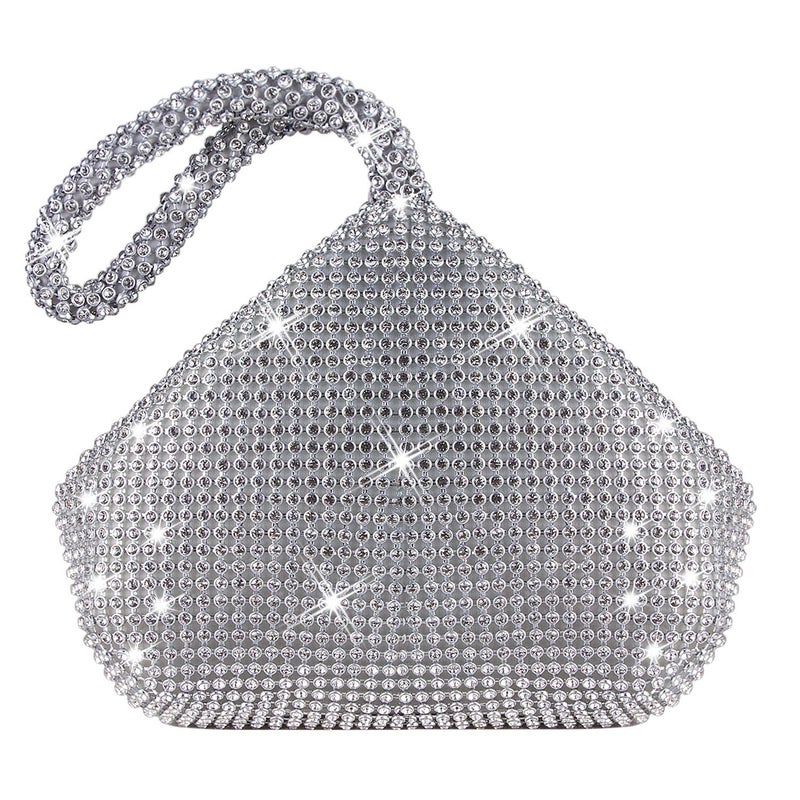 CROWN GUIDE Women's Vintage Evening Bags Clutches Bling Beaded Wedding Party Gowns Formal Prom Purses Handbags With Wristlet Silver - Image 2